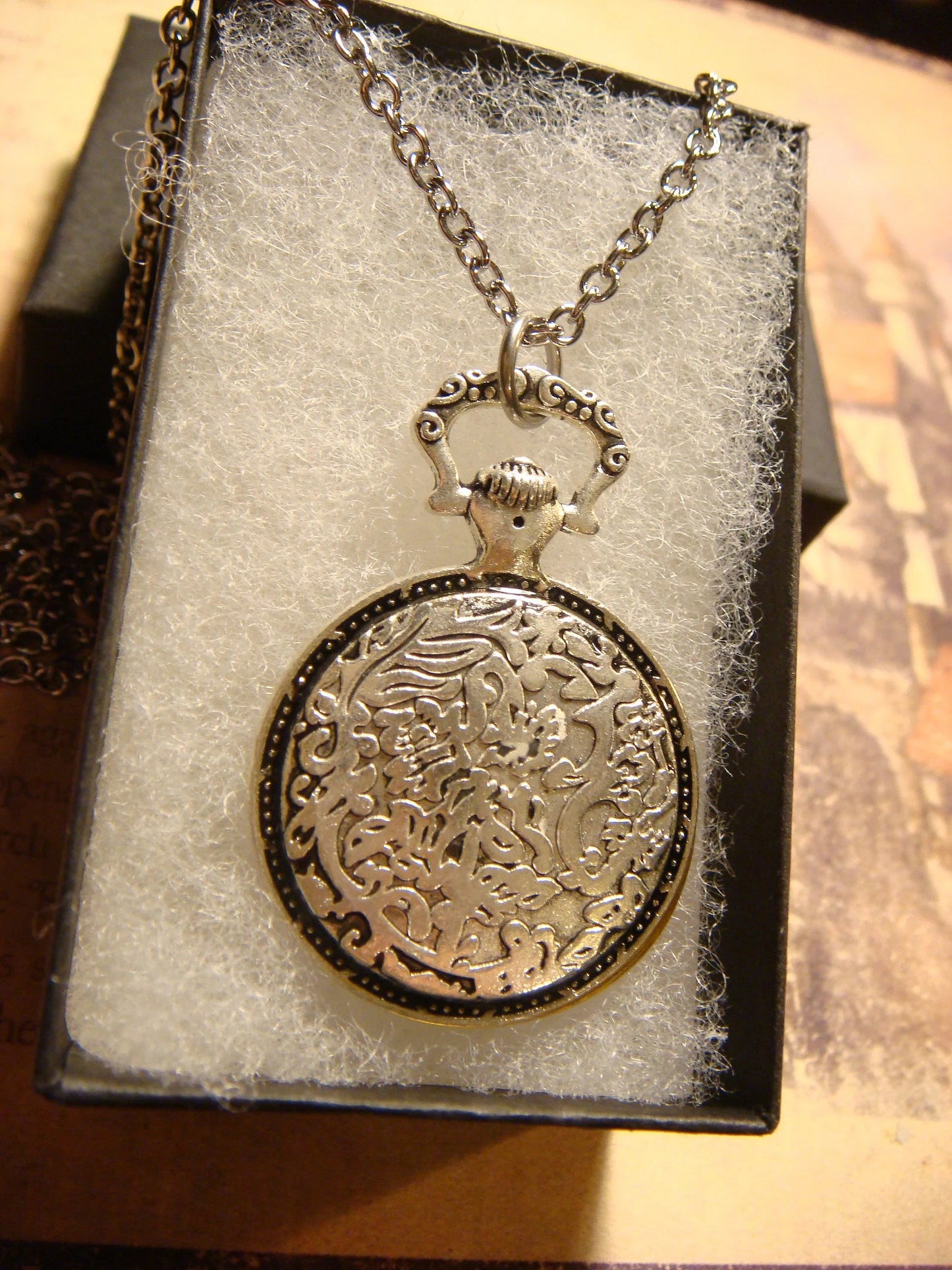 Unicorn over Victorian Clock Pocket Watch Pendant Necklace
