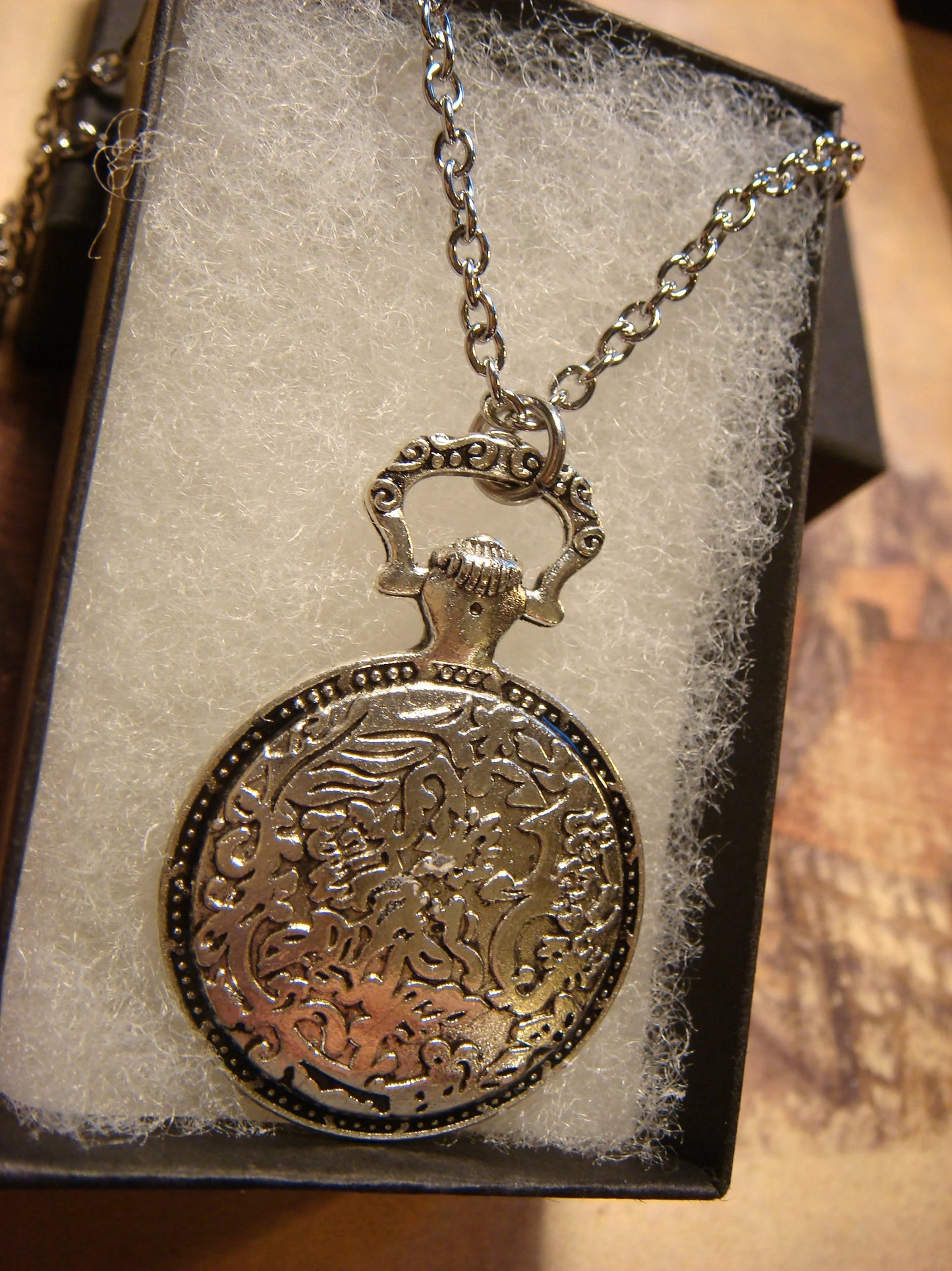 Hummingbird over Clock Pocket Watch Pendant Necklace