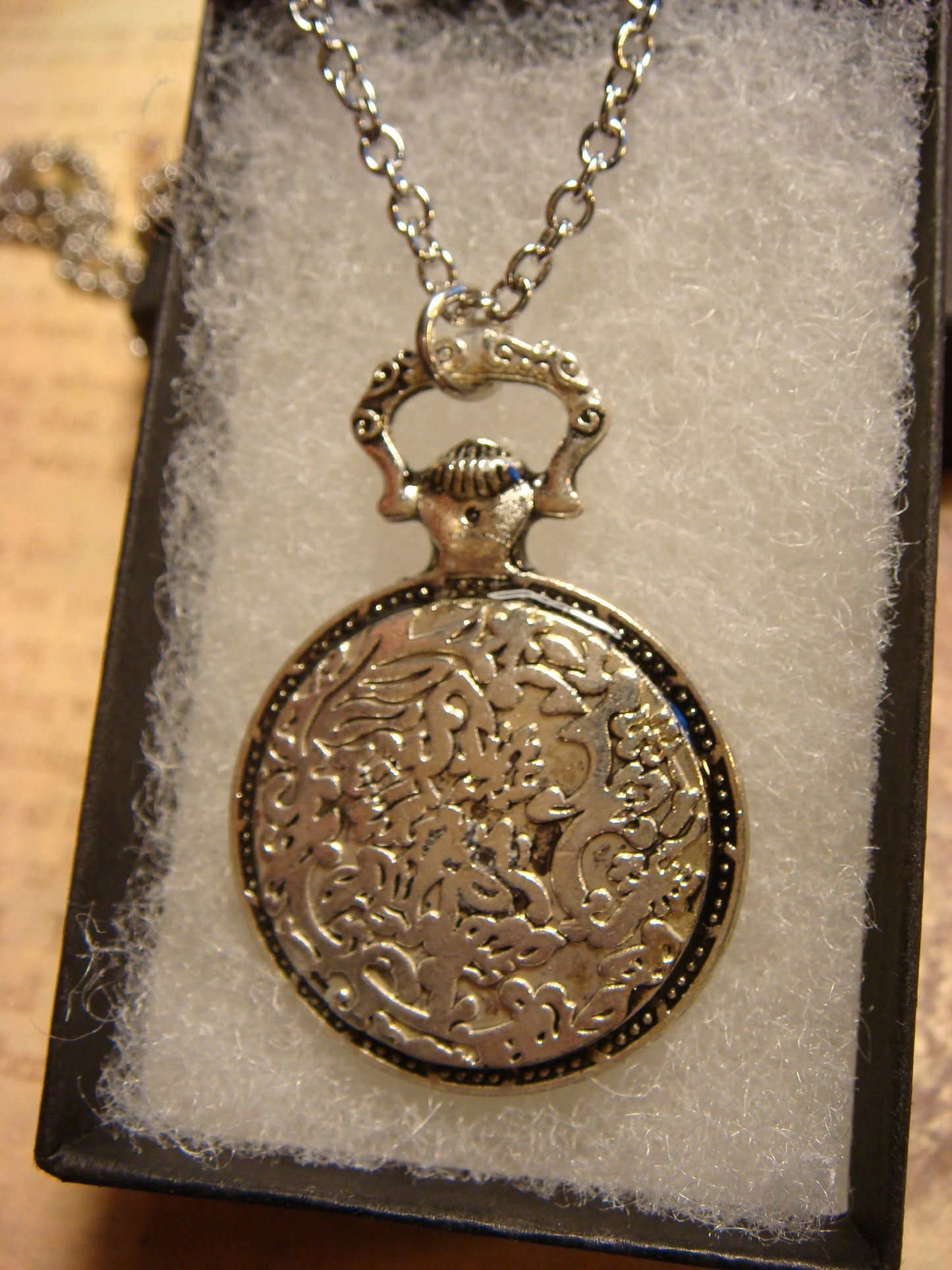 Elephant over Map Pocket Watch Pendant Necklace