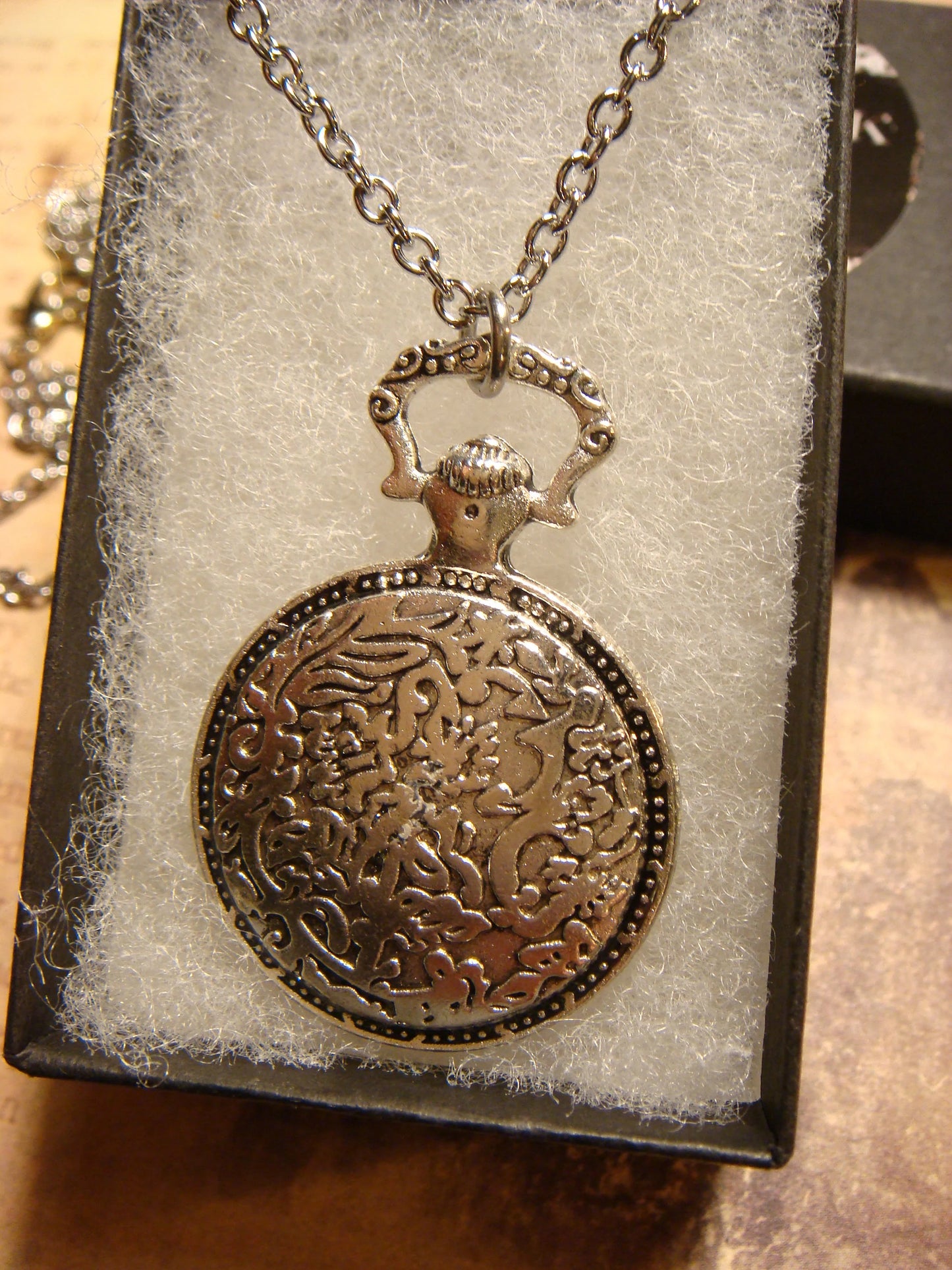 Compass over Colorful Clock Pocket Watch Pendant Necklace