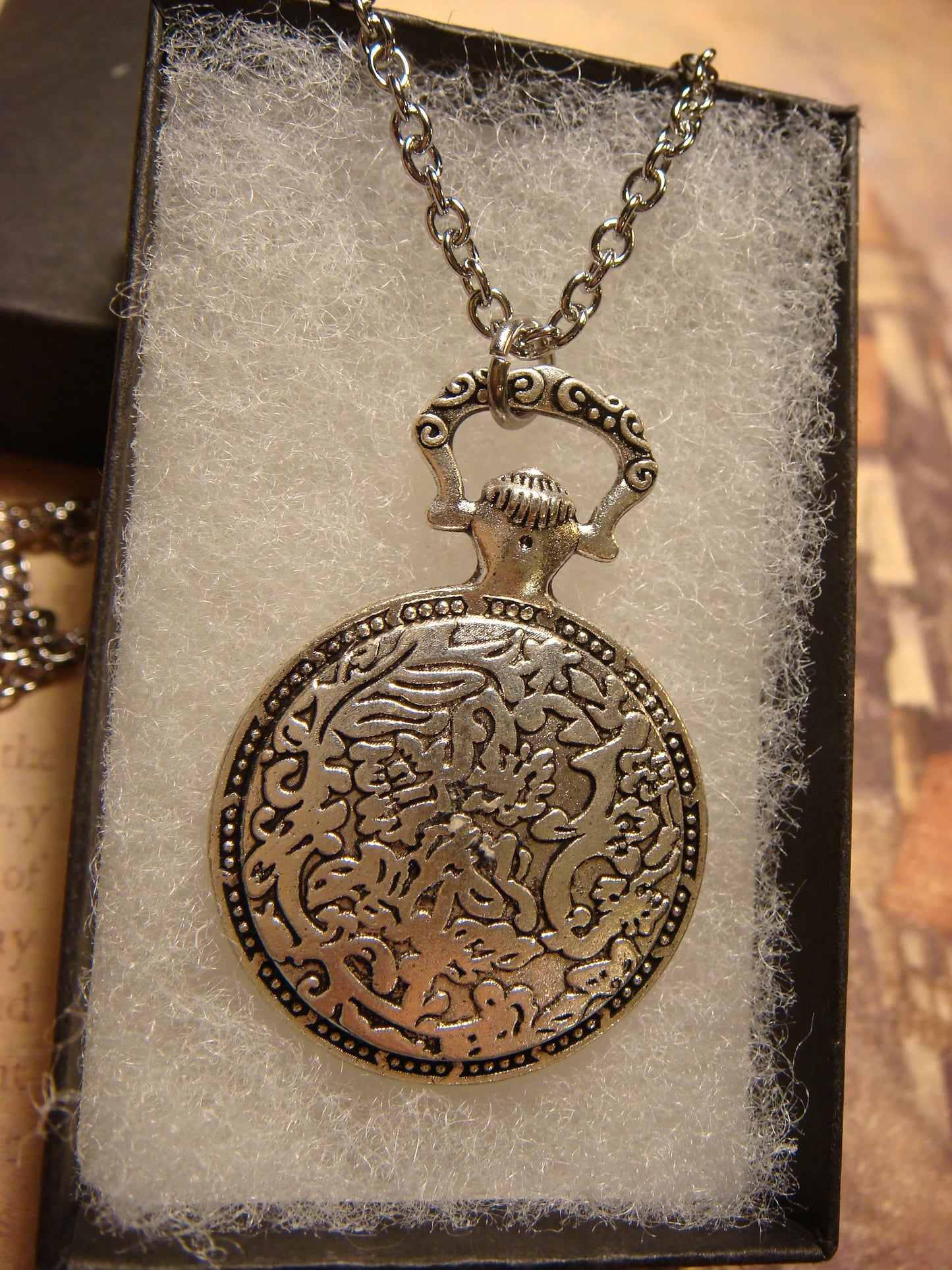 Mermaid over Clock Pocket Watch Pendant Necklace