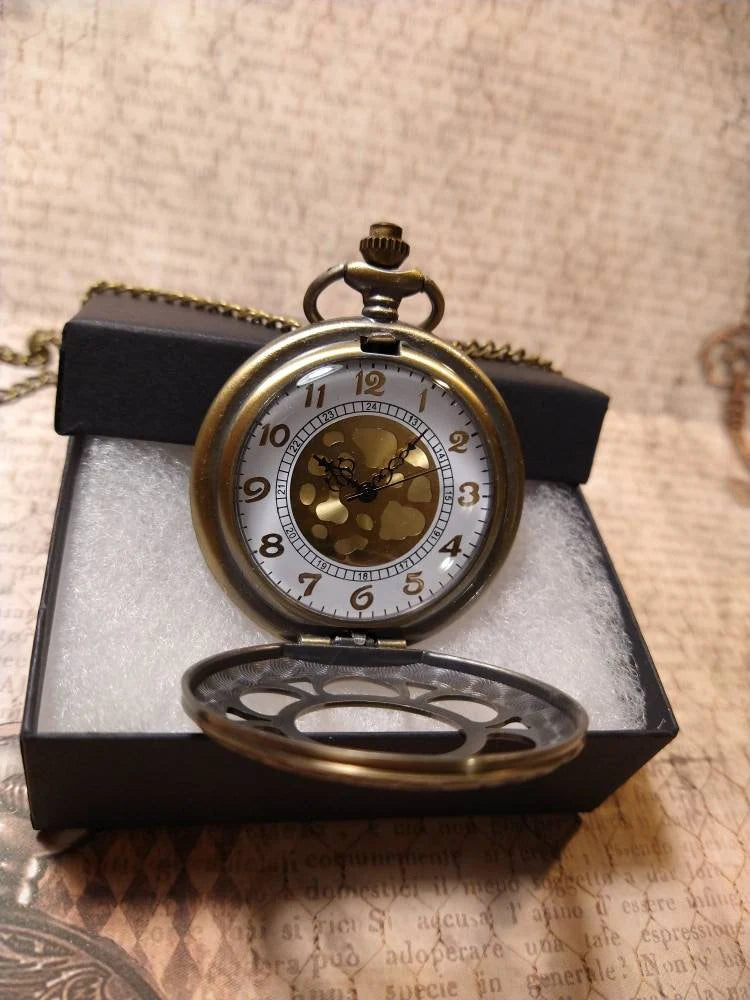 Working Fancy Pocket Watch Necklace in Antique Bronze