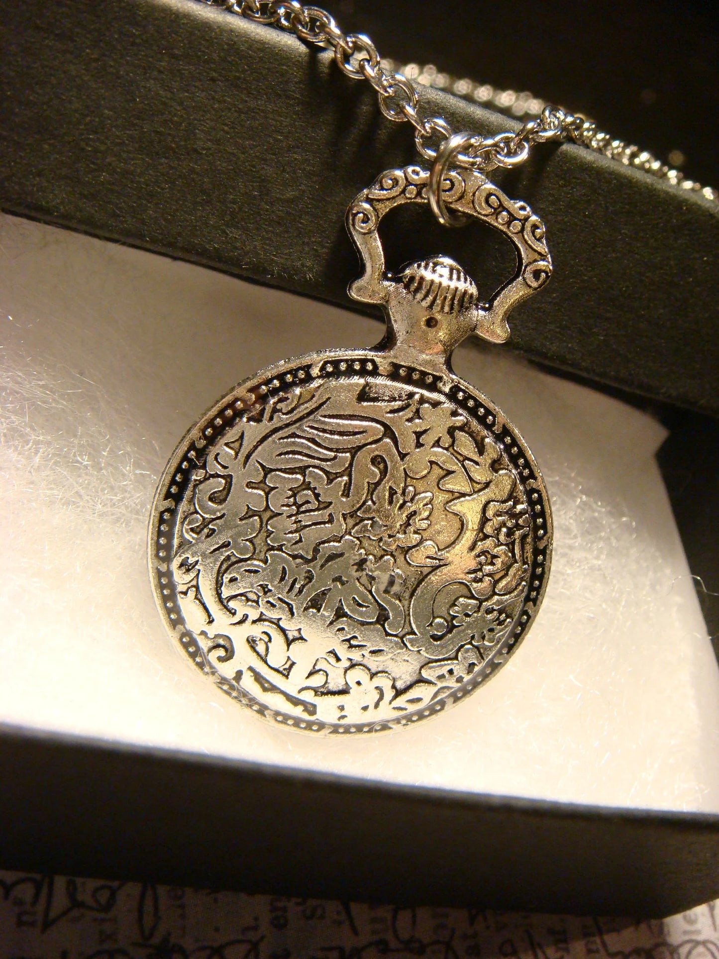 Dragonfly over Clock Watch Pendant Necklace