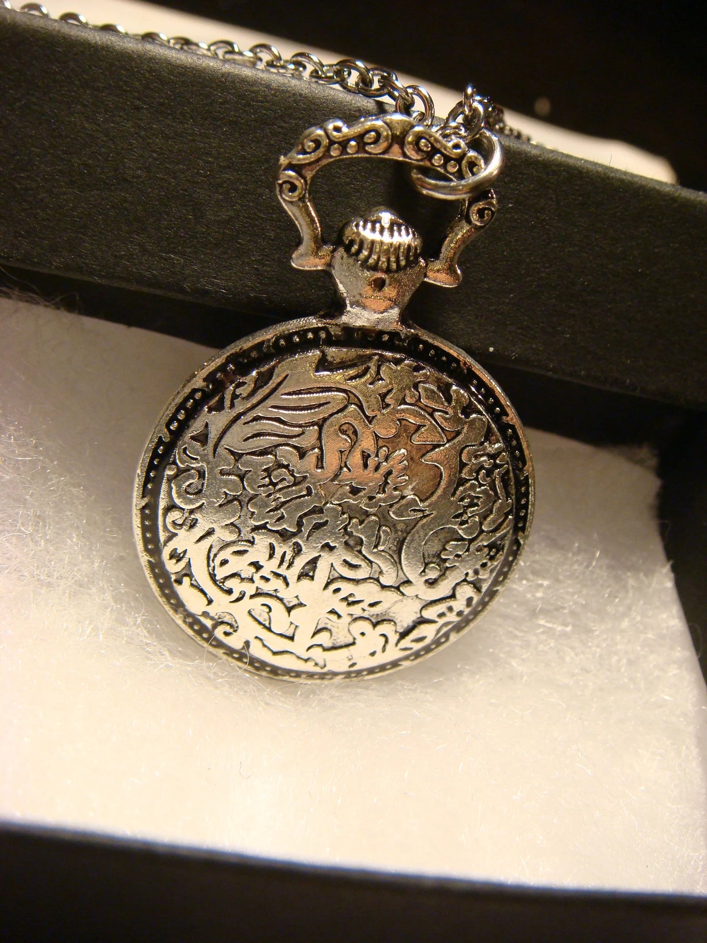 Elephant over Floral Clock Pocket Watch Pendant Necklace
