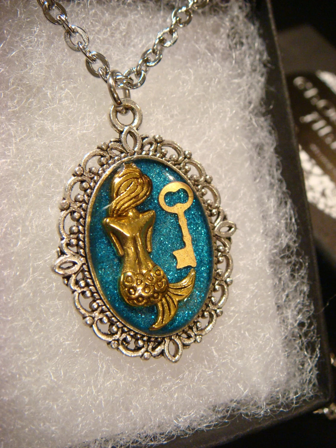 Mermaid with Tiny Key Ornate Necklace