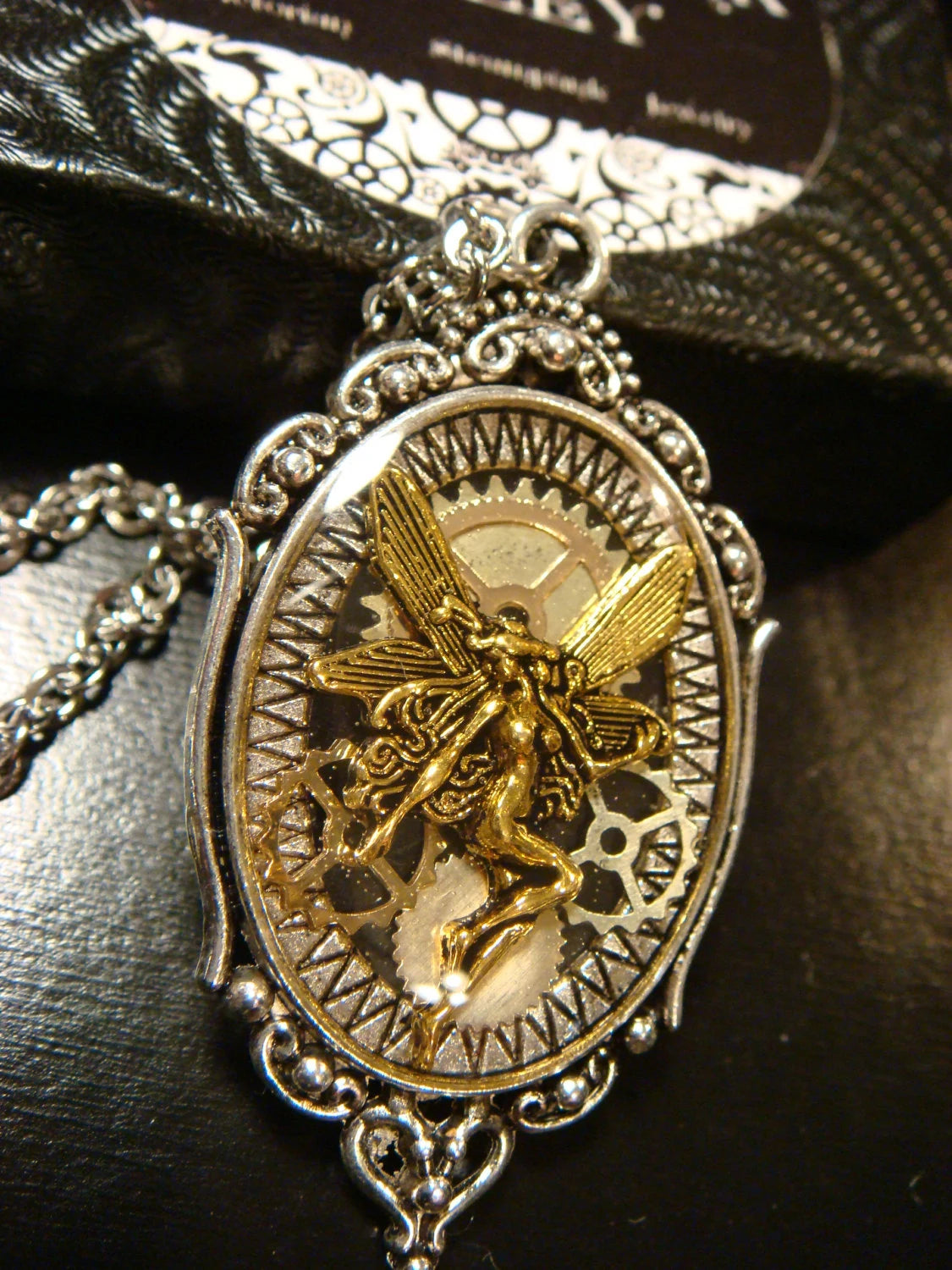 Fairy with Gears in See-thru Ornate Necklace