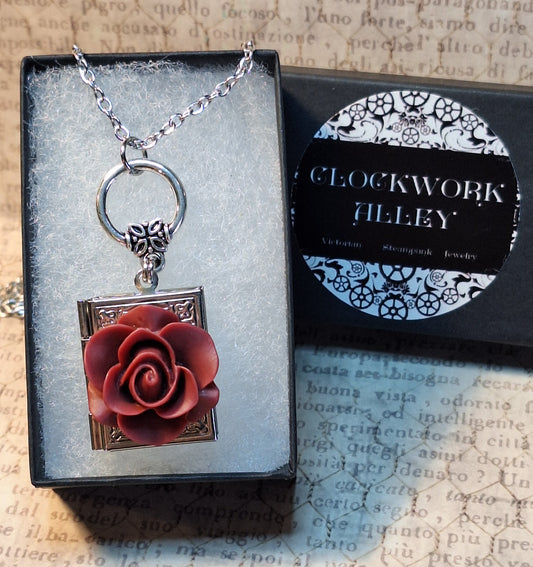 Red Rose Book locket Necklace
