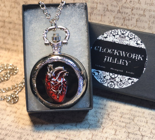 Working Anotomical Heart Pocket Watch Necklace