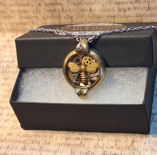 Steampunk Bee Watch Case Pendant Necklace