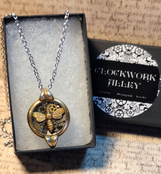 Steampunk Bee Watch Case Pendant Necklace