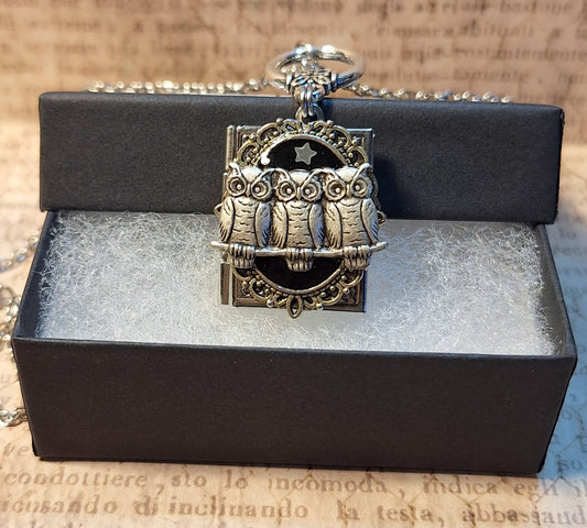 Ornate Owl Book Locket Necklace