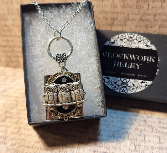Ornate Owl Book Locket Necklace