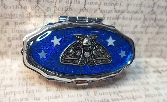 Lunar Moth Trinket / Pill Box Blue with Glow-in-the-Dark Stars