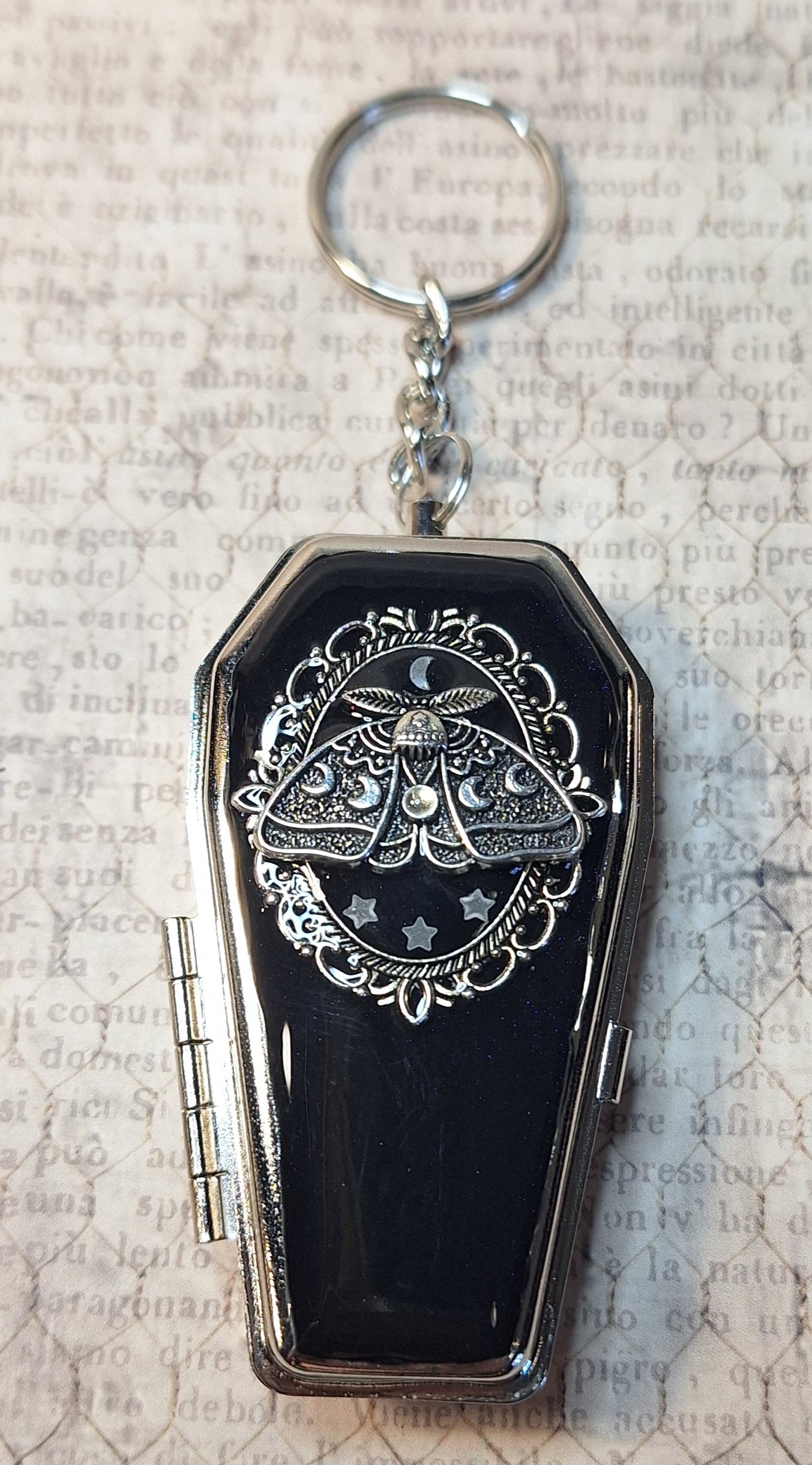 Lunar Moth Trinket Box Key Chain with Glow in the Dark Stars