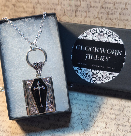 Black Coffin Book Locket Necklace