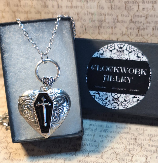 Black Coffin Heart Locket Necklace