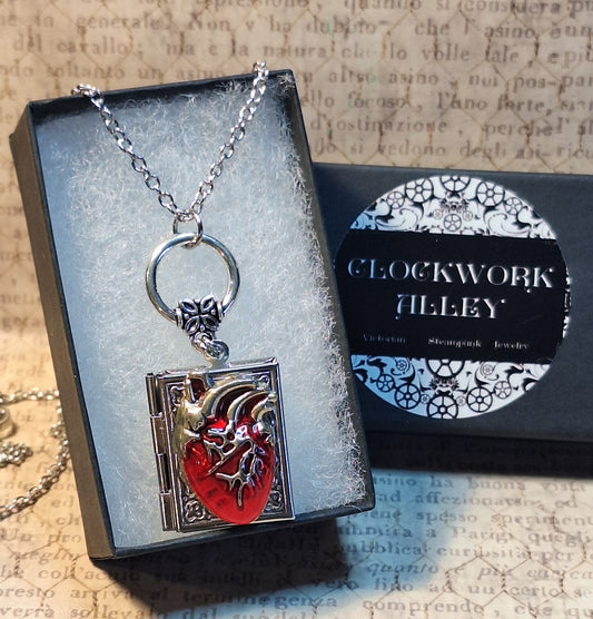 Red Anotomical Heart Book Locket Necklace