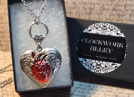 Red Anotomical Heart Locket Necklace