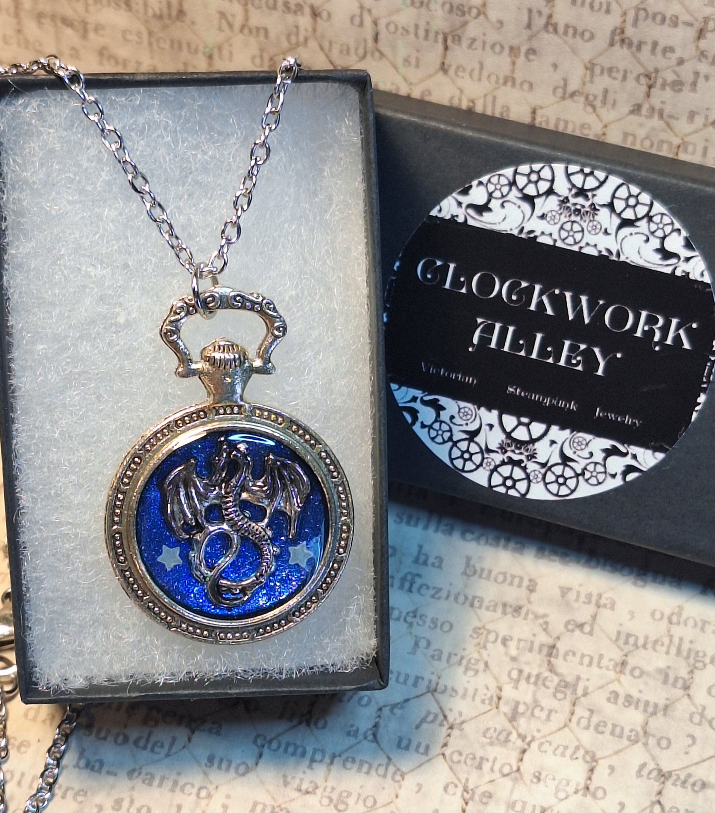 Dragon with Glow in the Dark Stars Pocket Watch Pendant Necklace