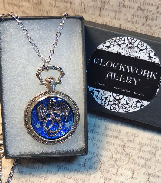 Dragon with Glow in the Dark Stars Pocket Watch Pendant Necklace