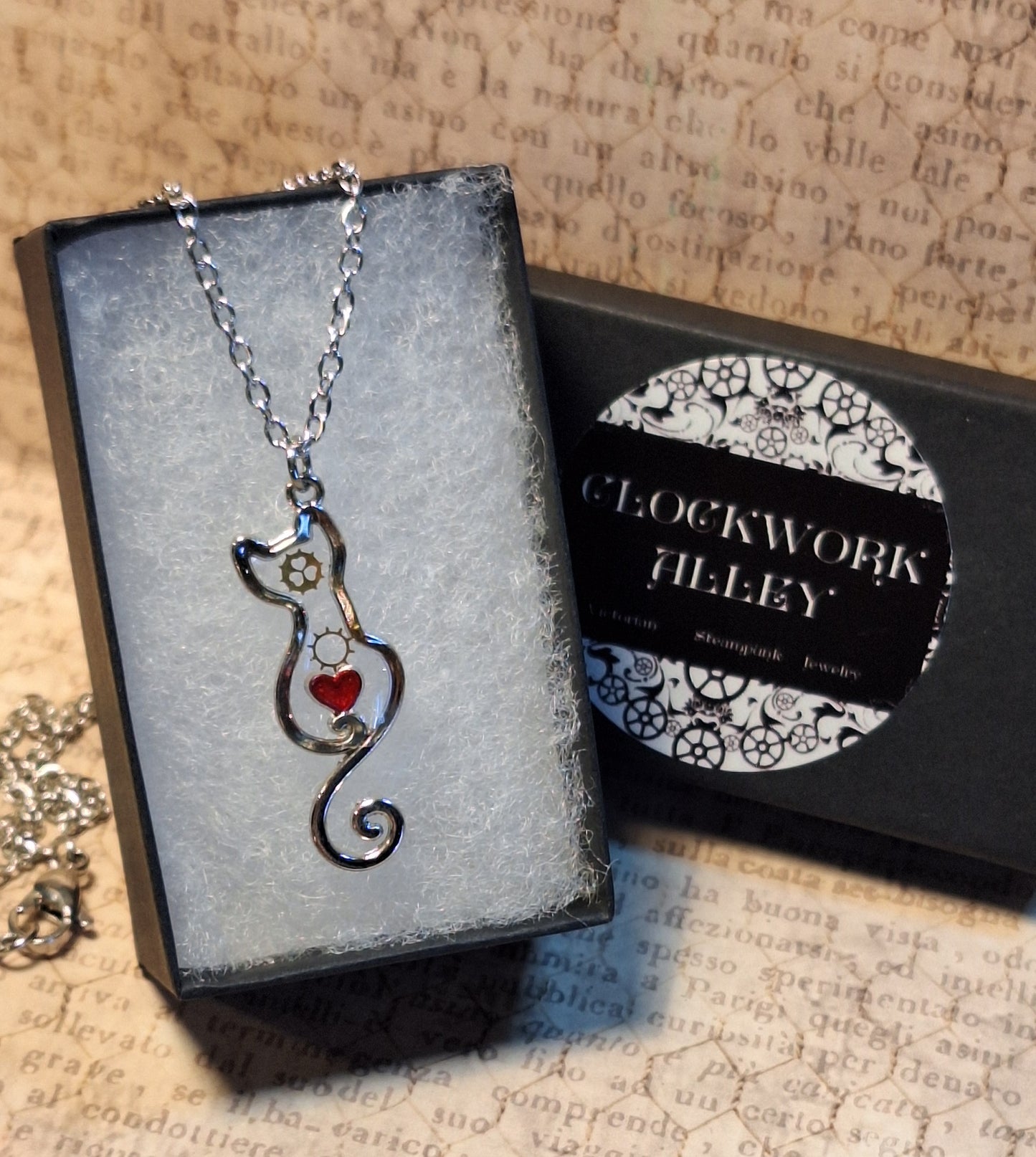 Small Steampunk Cat Pendant Necklace