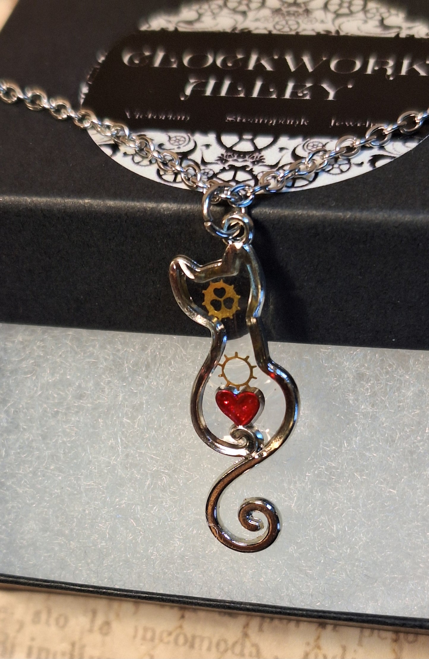 Small Steampunk Cat Pendant Necklace