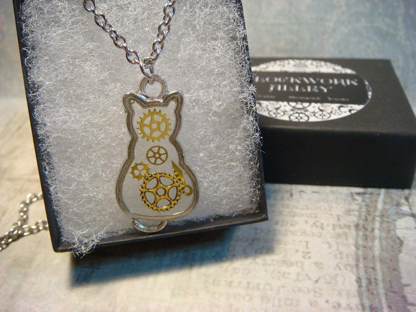 Cat with Gears Transparent Necklace