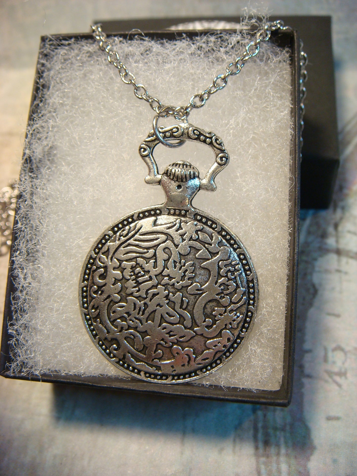 Cat Moon with Glow Stars Pocket Watch Pendant Necklace