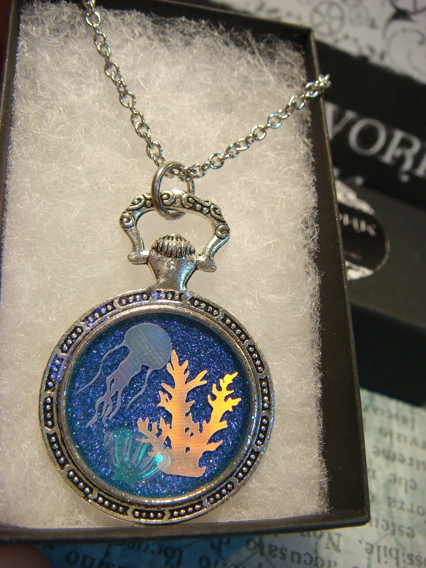 Undersea Reef Pocket Watch Pendant Necklace