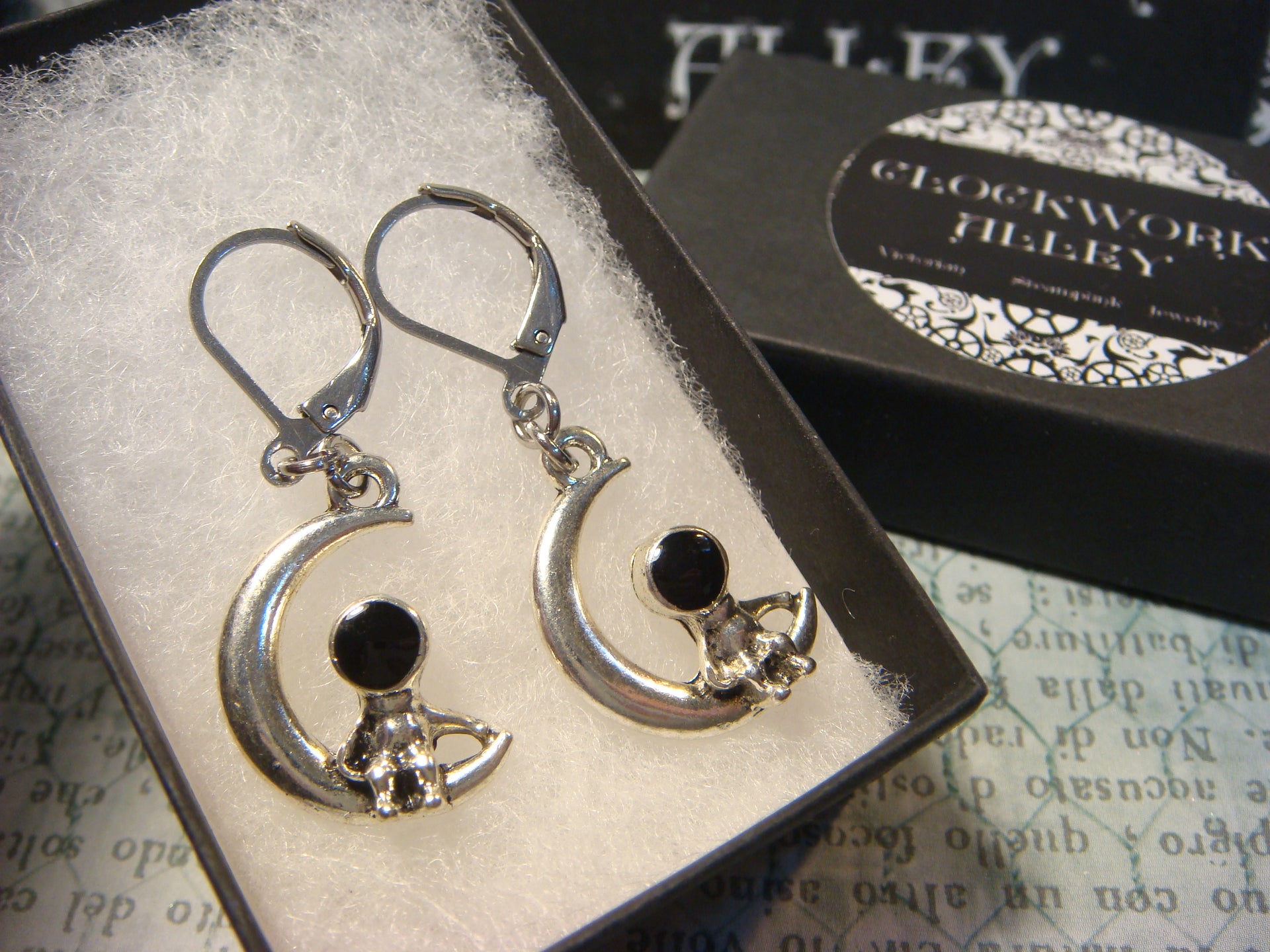 Astronaut on Moon Dangle Earrings in Antique Silver