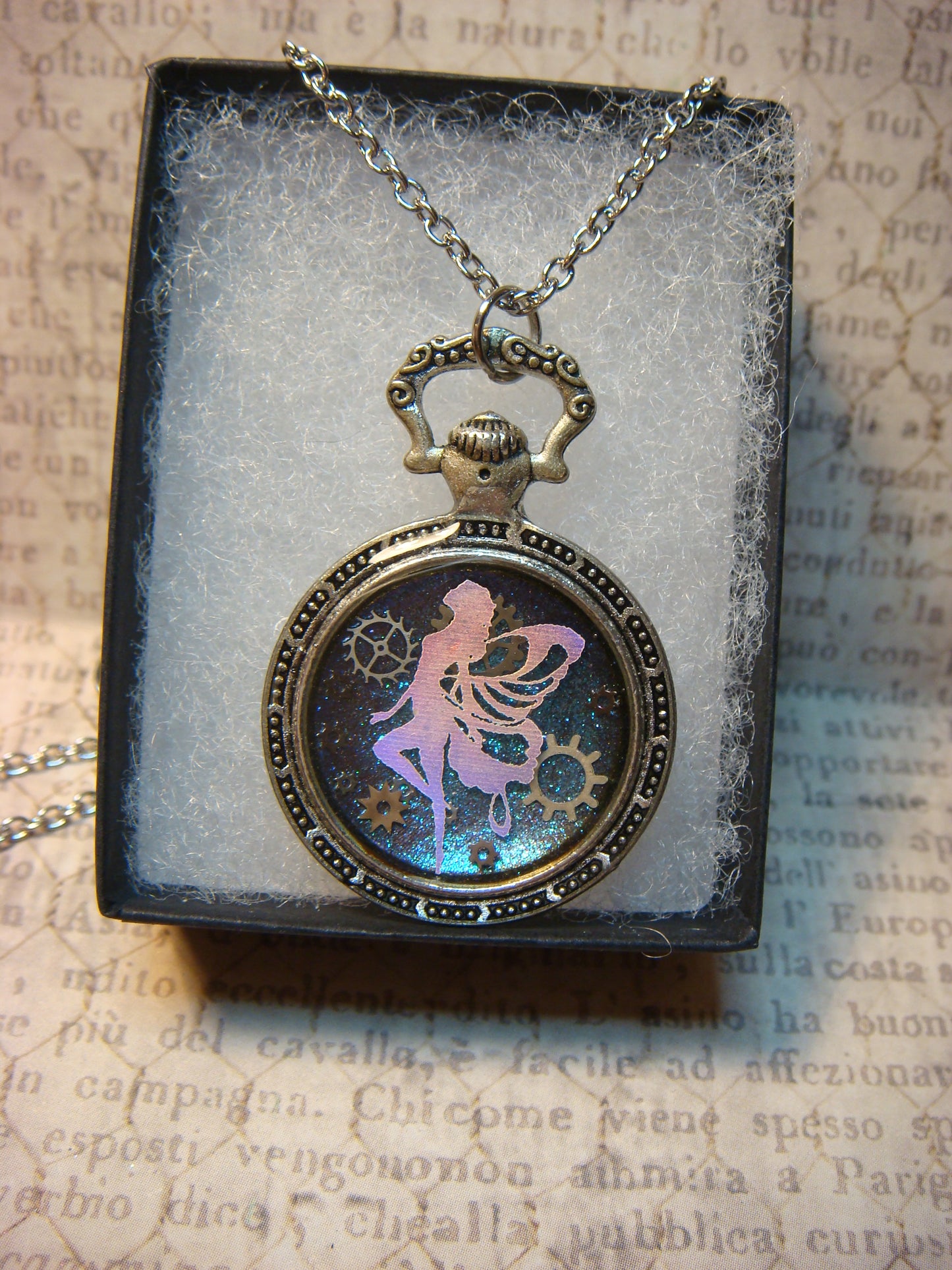 Fairy with Gears Pocket Watch Pendant Necklace