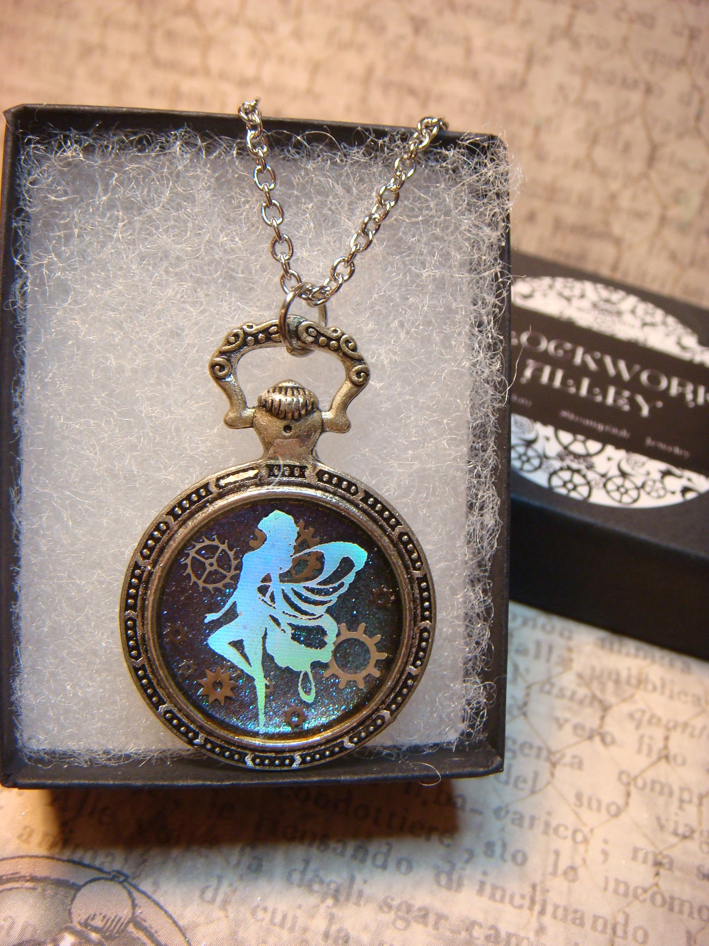 Fairy with Gears Pocket Watch Pendant Necklace