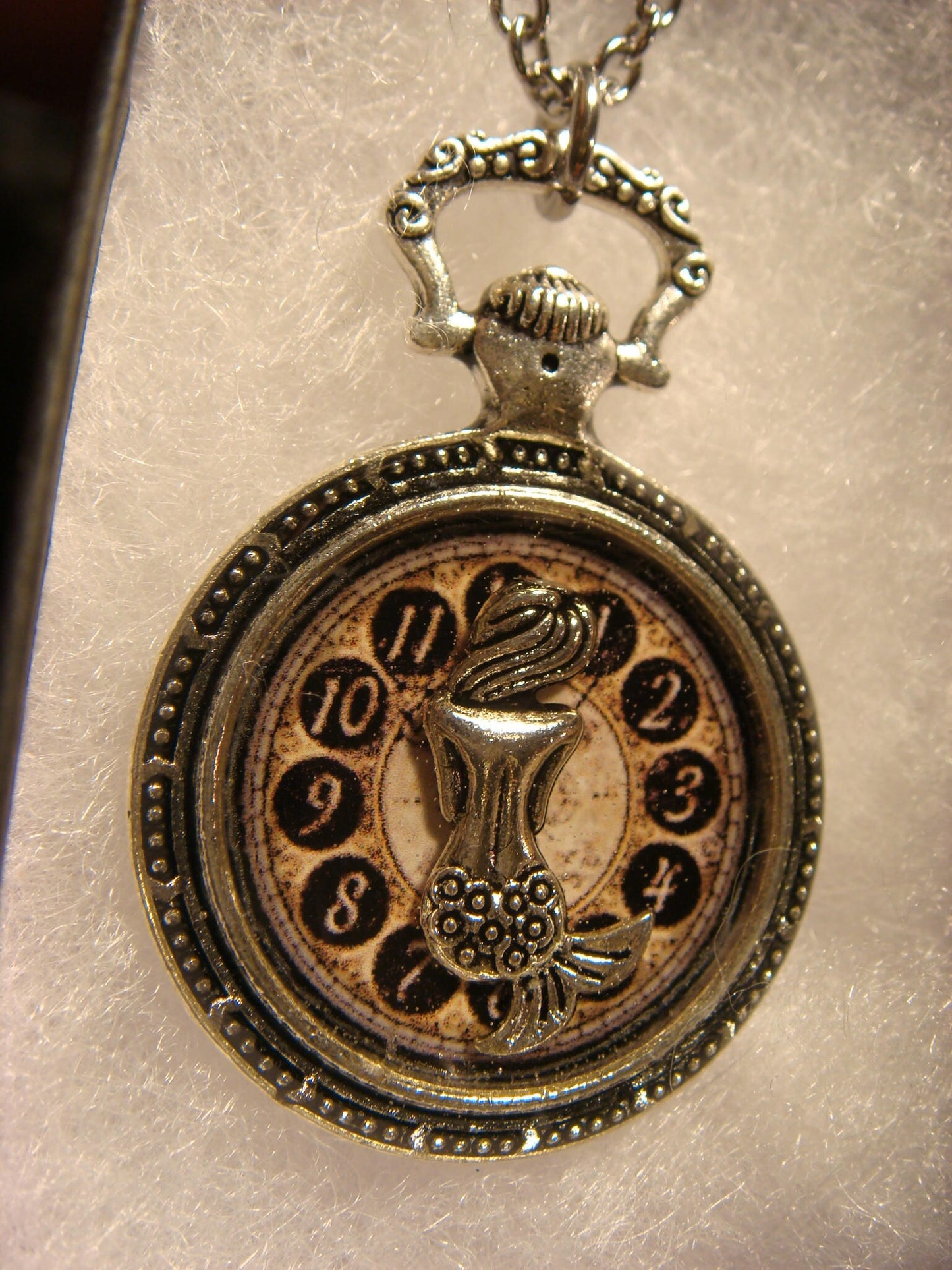 Mermaid over Clock Pocket Watch Pendant Necklace