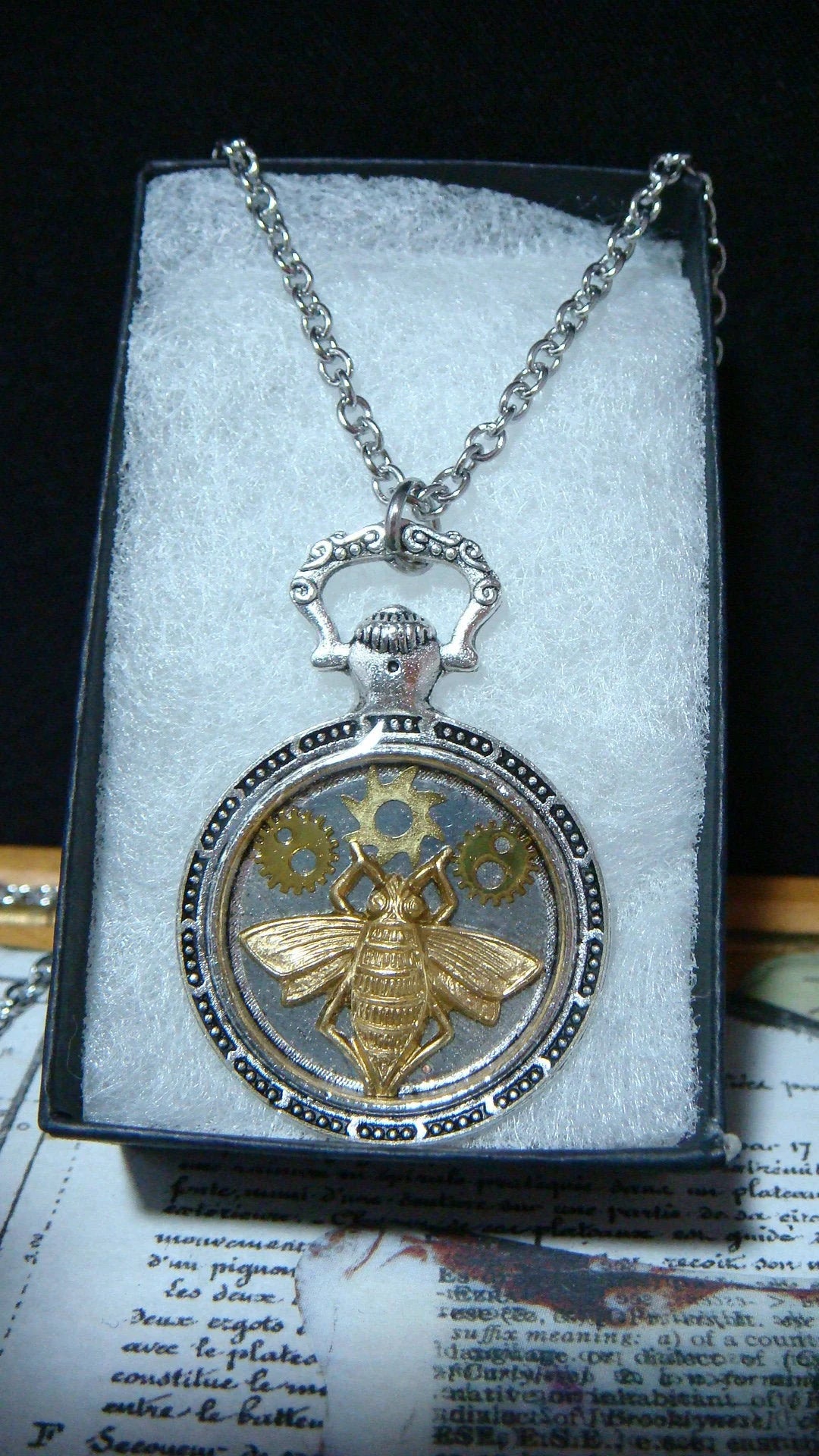 Bee with Watch Gears Pocket Watch Pendant Necklace