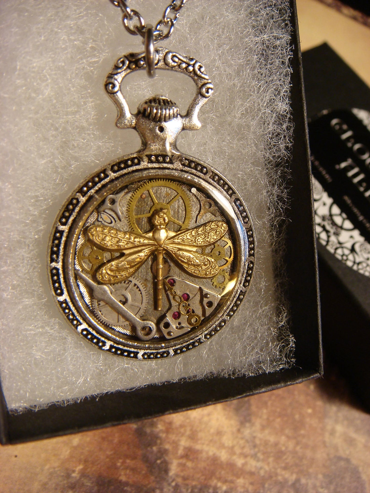 Clockwork Dragonfly with Watch Parts Pocket Watch Pendant Necklace