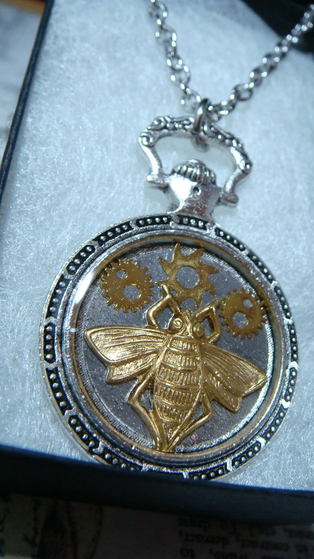 Bee with Watch Gears Pocket Watch Pendant Necklace