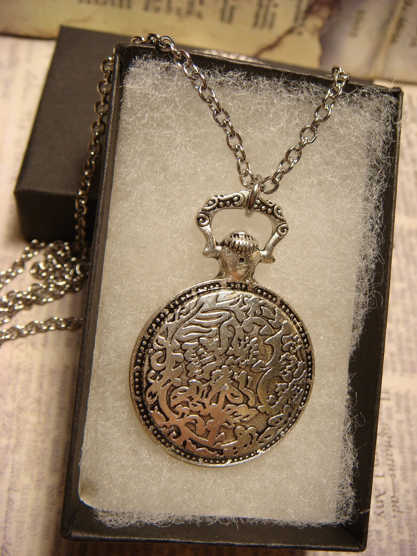 Butterfly over Compass Pocket Watch Pendant Necklace