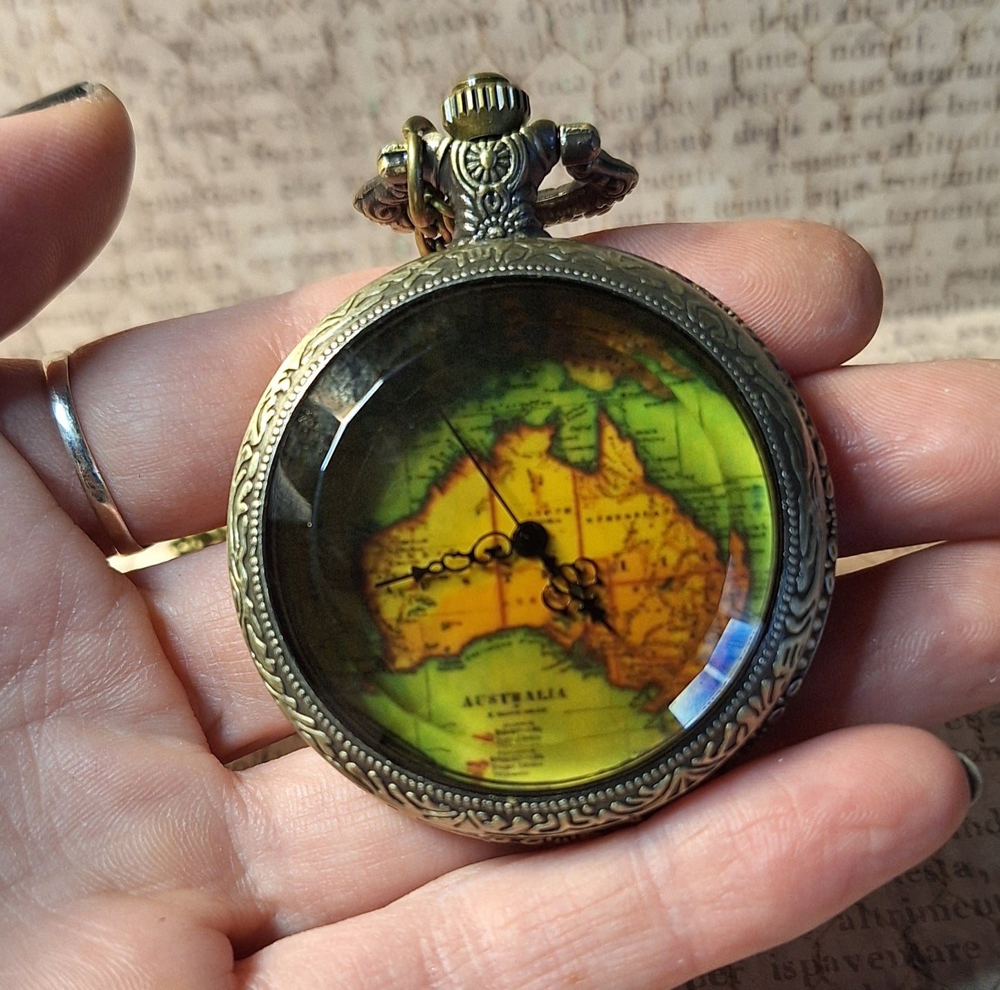 Working Australia Map Pocket Watch Necklace