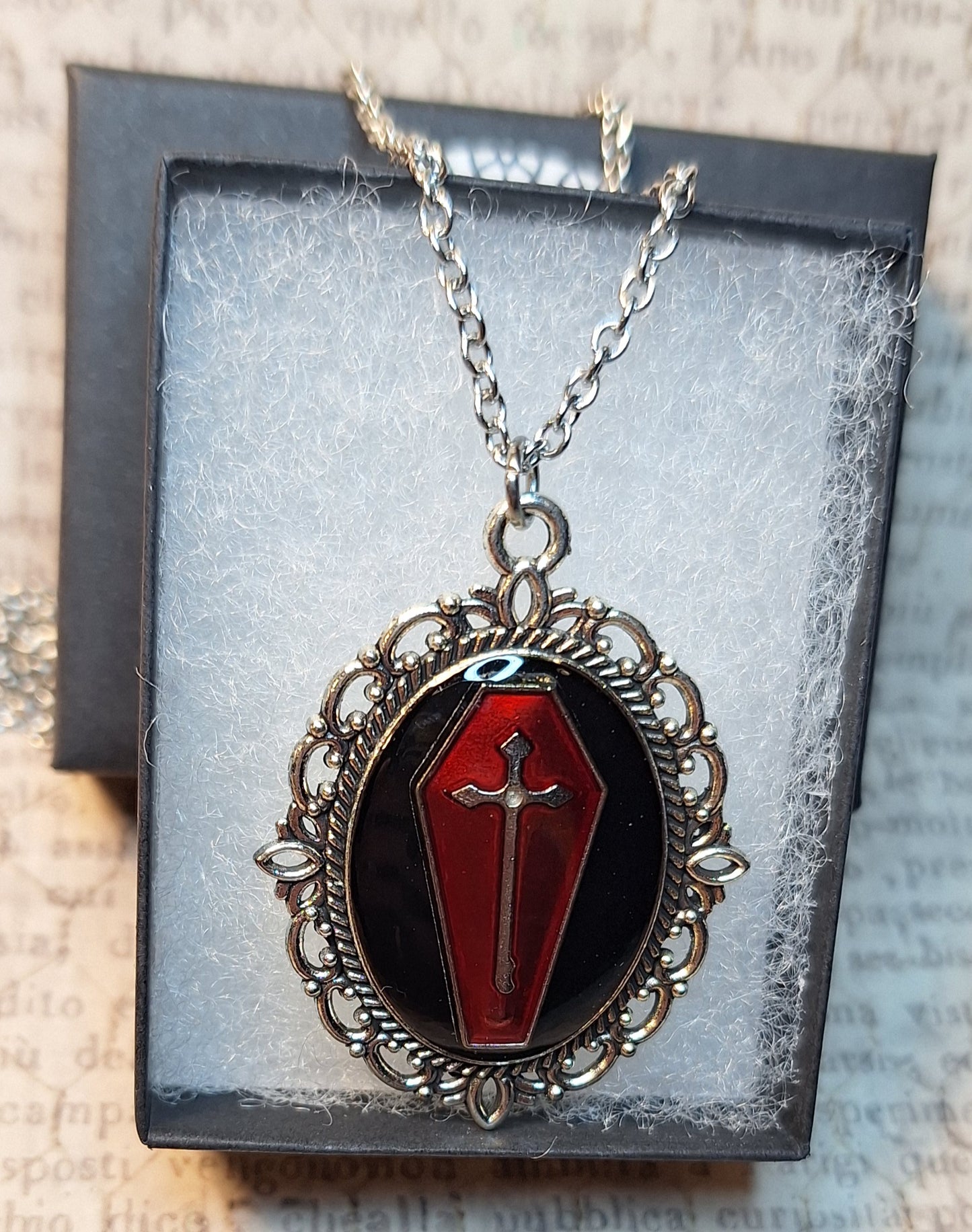 Red Coffin Filigree Pendant Necklace