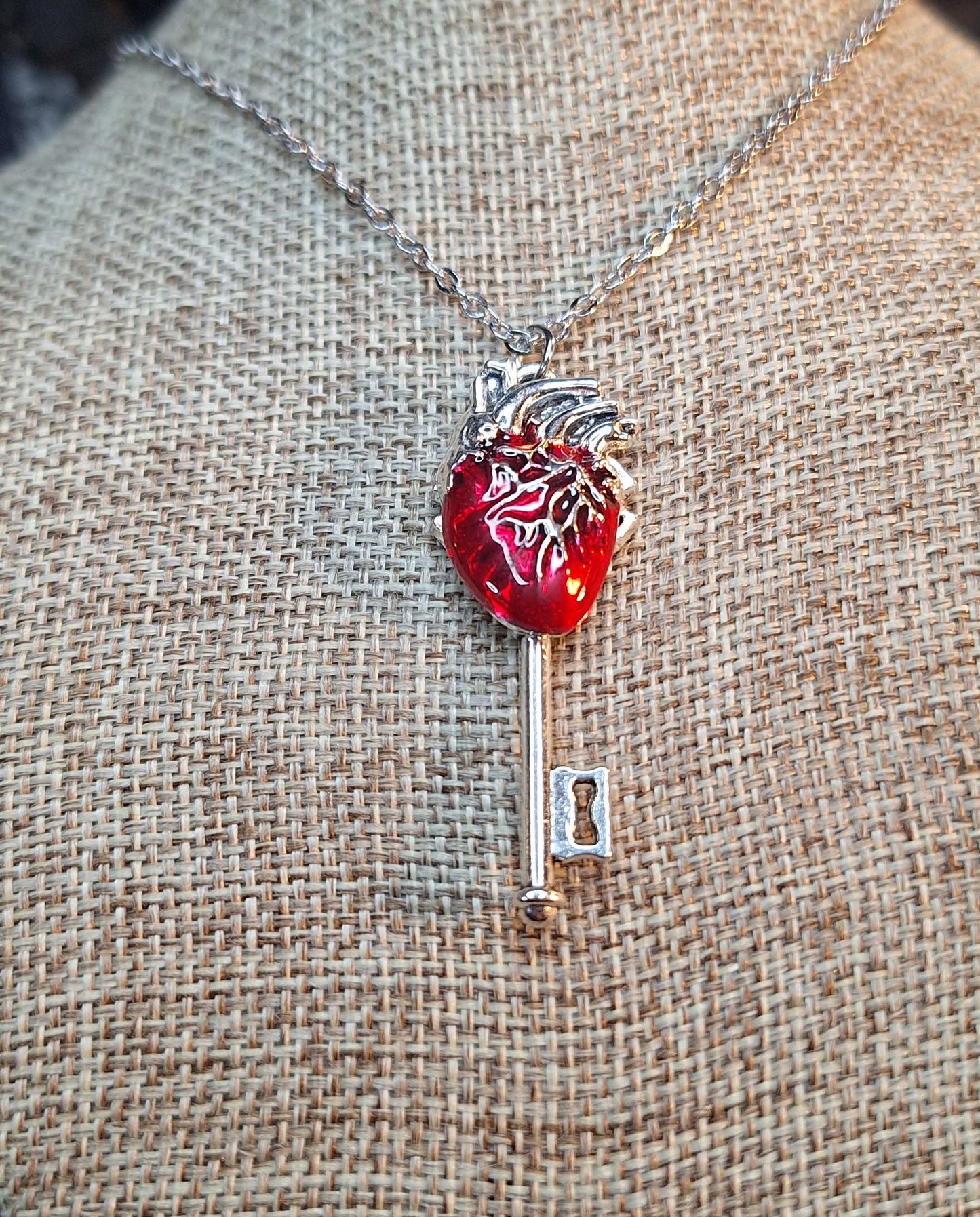 Small Anatomical Red Heart Key Necklace