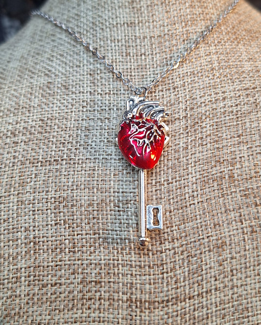 Small Anatomical Red Heart Key Necklace