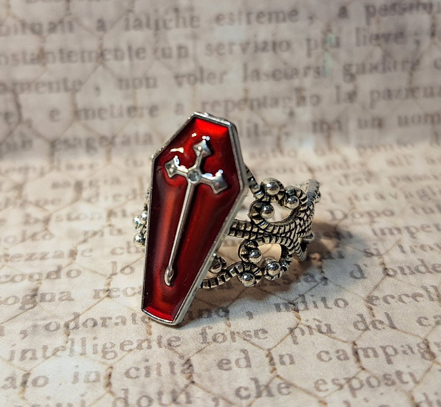 Red Coffin Filigree Ring