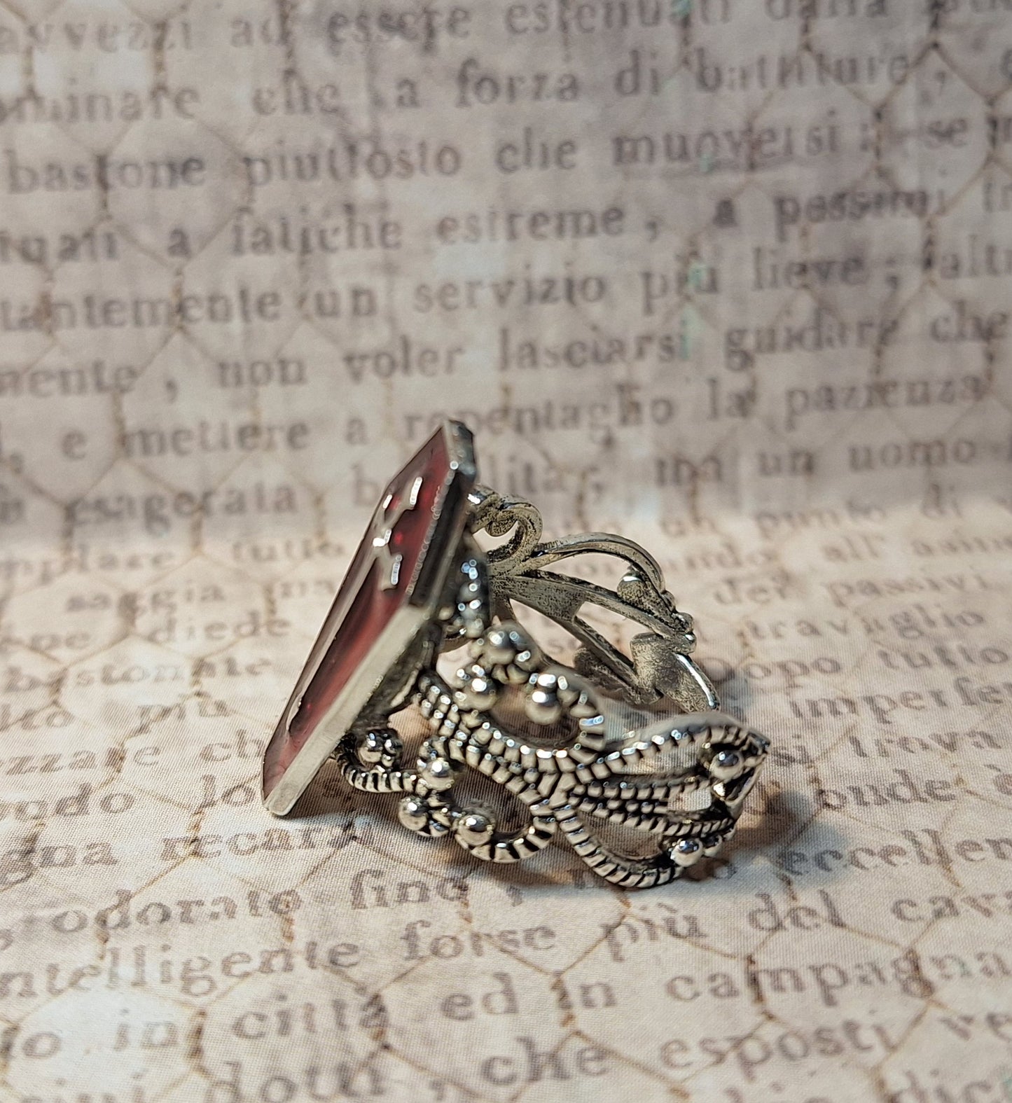 Red Coffin Filigree Ring