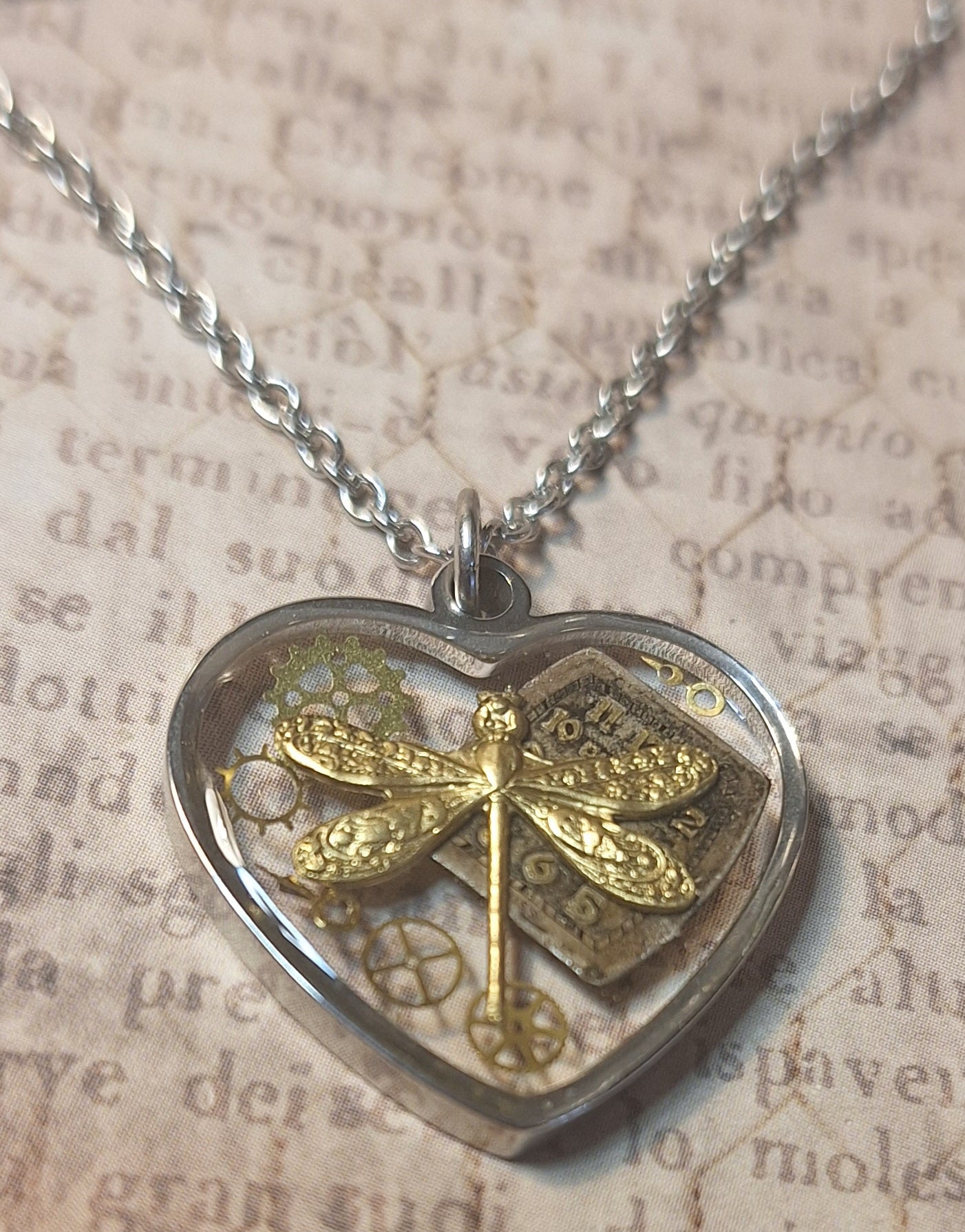 Dragonfly Watch Part Heart Pendant Necklace