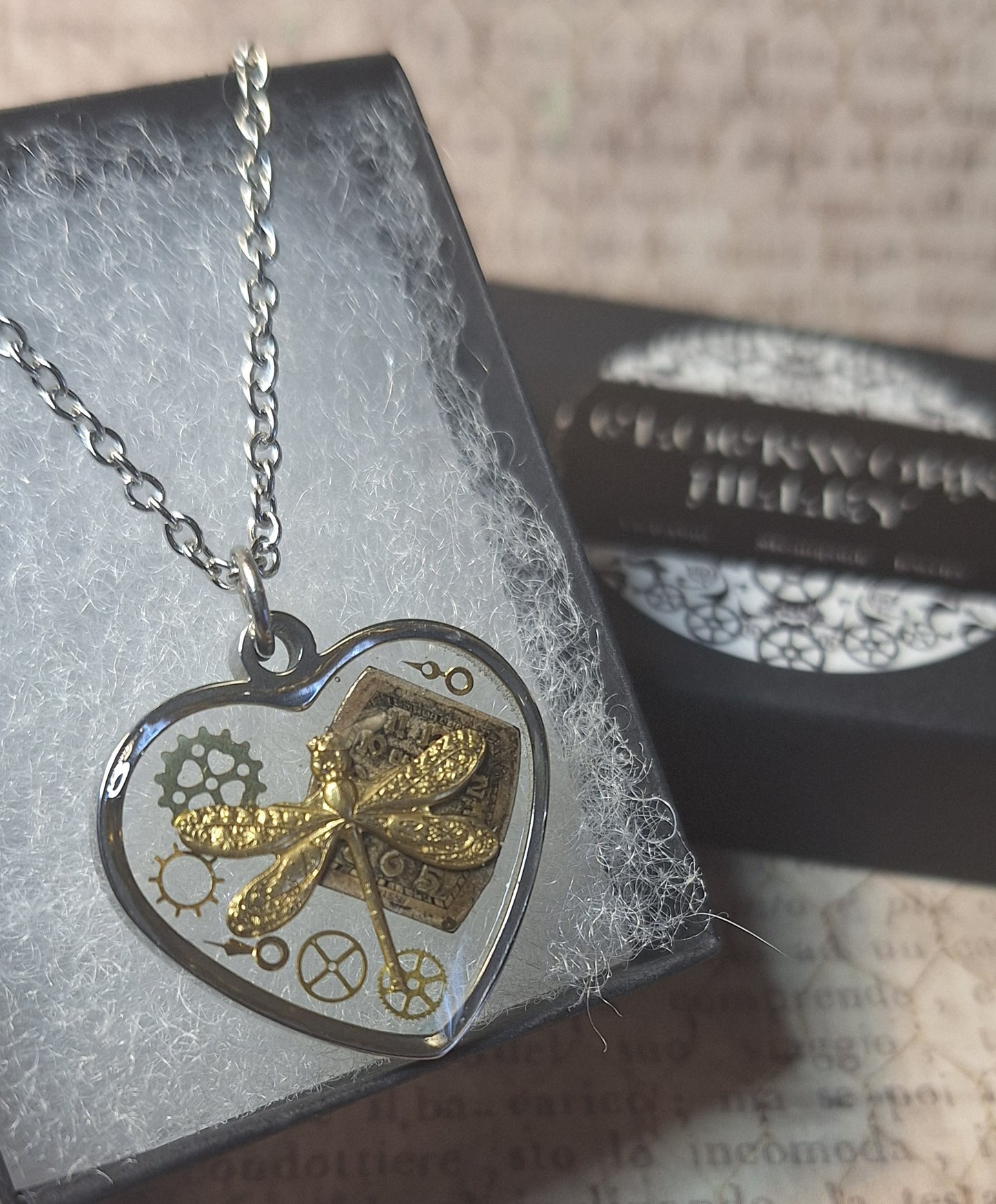 Dragonfly Watch Part Heart Pendant Necklace