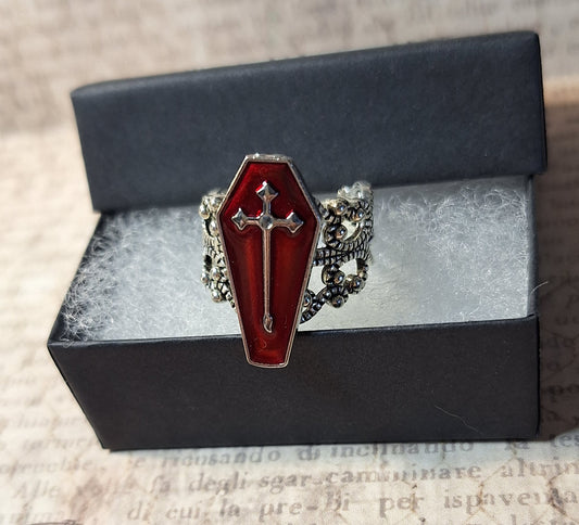 Red Coffin Filigree Ring