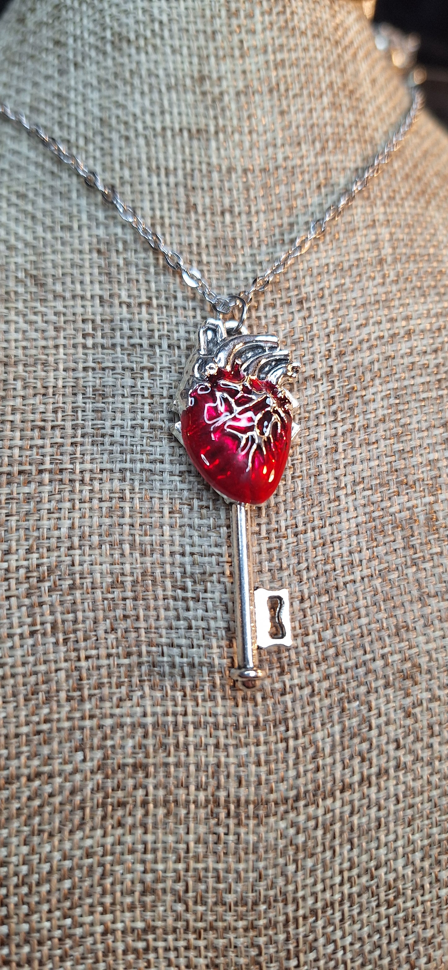 Small Anatomical Red Heart Key Necklace