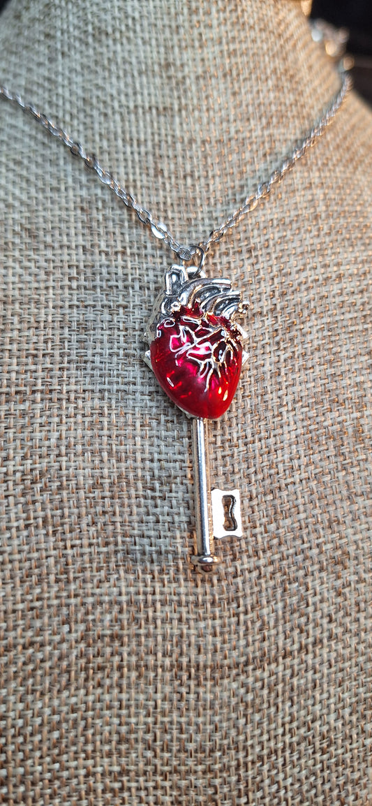 Small Anatomical Red Heart Key Necklace