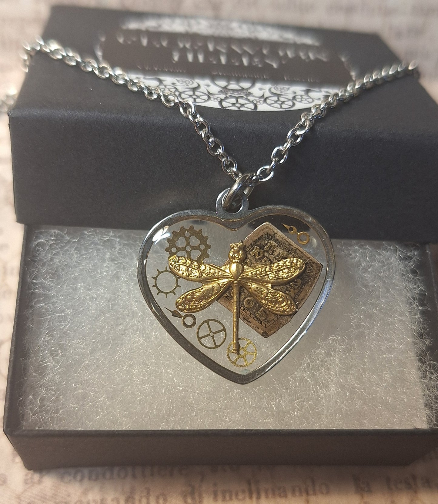 Dragonfly Watch Part Heart Pendant Necklace