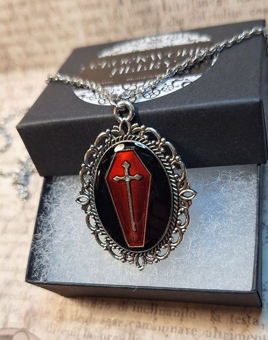 Red Coffin Filigree Pendant Necklace